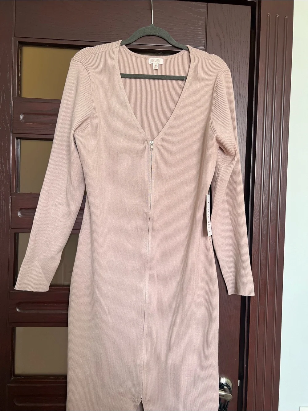 J for Justify Blush Pink Ribbed Zip-Front Long Sleeve Dress - Picture 1 of 6